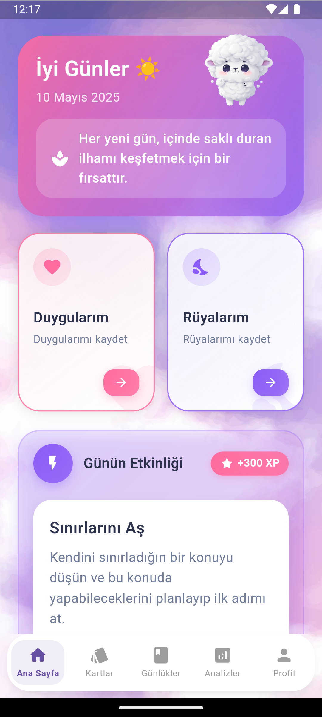 Rüya Günlüğü ve Duygu Takibi uygulamasının ana ekranı